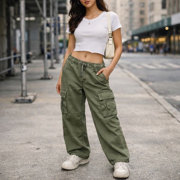 Hollister Y2K Cargo Jogger Pants Olive Green Women XS Epic Flex Grunge Utility - Picture 10 of 10